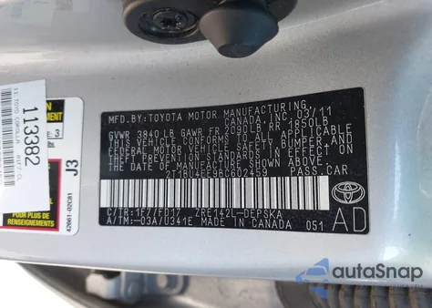 2011 Toyota Corolla S z USA, uszkodzony, nr VIN 2T1BU4EE9BC602459
